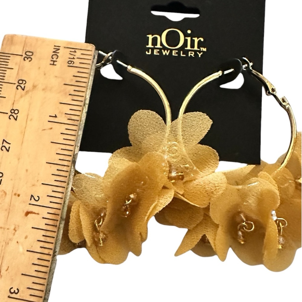 nOir Jewelry Gold Hoop Floral Earrings Mustard Flower Statement - Picture 8 of 8